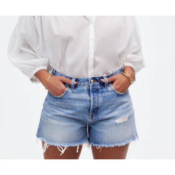 Madewell Women's The Curvy Brynn Distressed Button Fly Denim Shorts 32 New - Picture 1 of 10